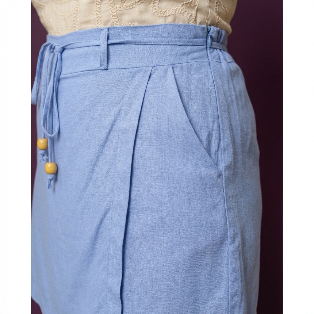 Short Saia Plus Size em Linho Cintura Alta com Cinto e Bolsos – Modelo Alfaiataria Imperia