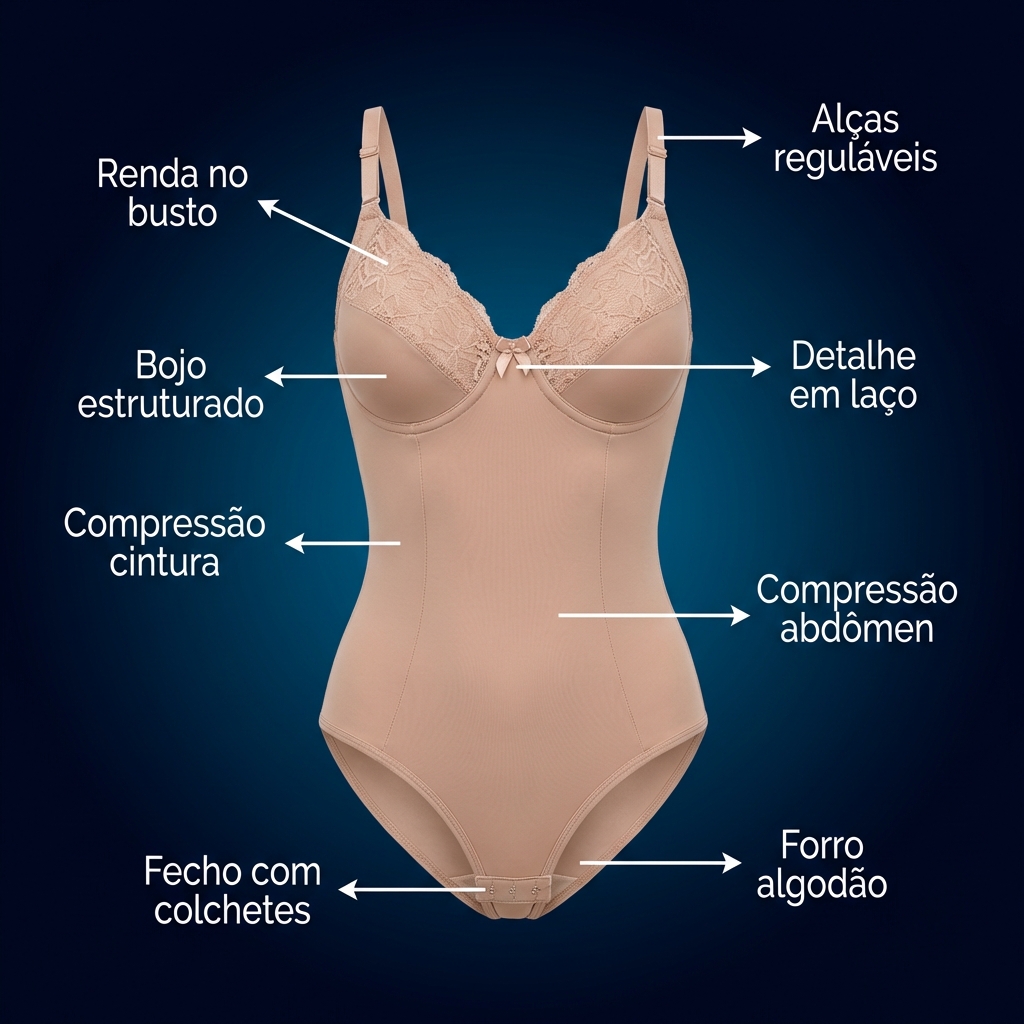Body Modelador Feminino Redutor em Cetinete com Bojo – Alta Compressão e Sustentação