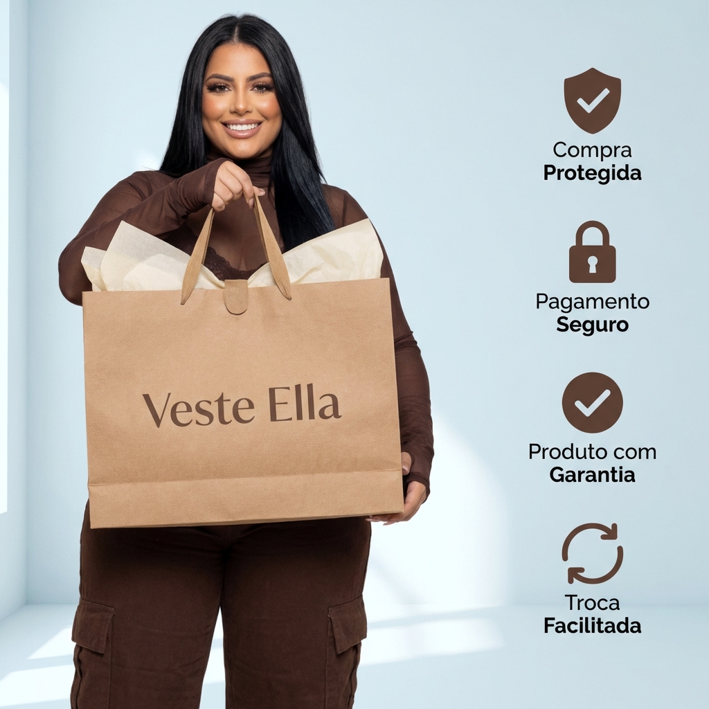 Calça Jeans Wide Leg Cargo Feminina Plus Size Marrom em Algodão Premium