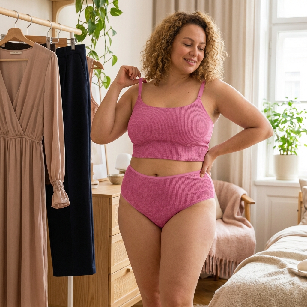 Conjunto Plus Size Top Alcinha Reforçado e Calcinha Cintura Alta Shortinho Lingerie Feminina