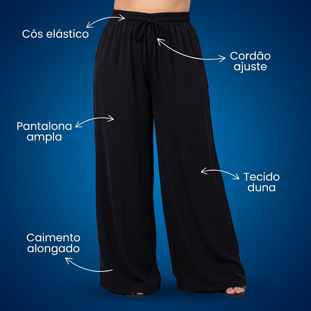 Calça Pantalona Feminina Plus Size Cintura Elástica Serena