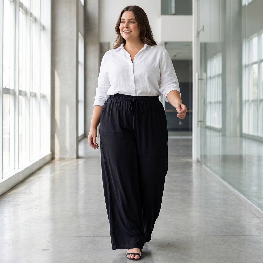 Calça Pantalona Feminina Plus Size Cintura Elástica Serena