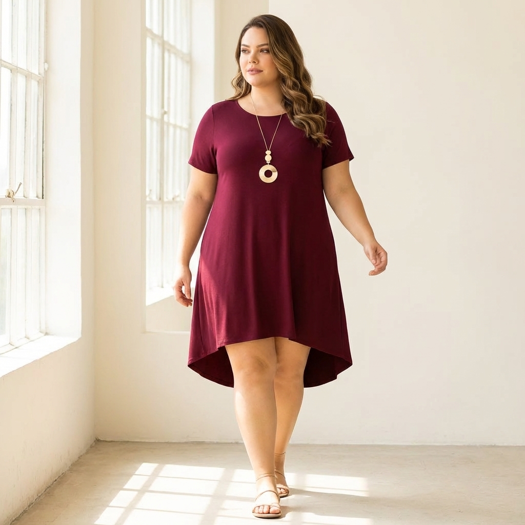 Vestido Mullet Feminino Plus Size em Viscolycra com Manga Curta