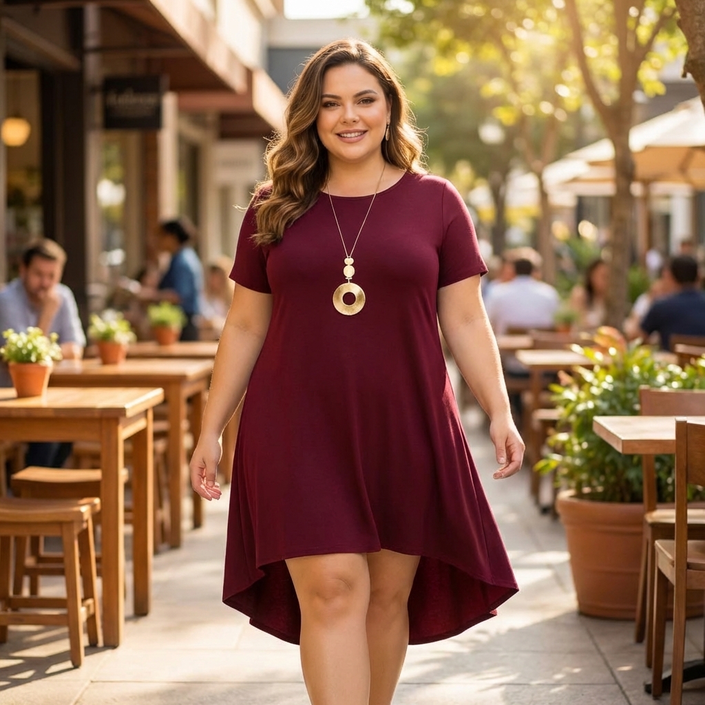 Vestido Mullet Feminino Plus Size em Viscolycra com Manga Curta